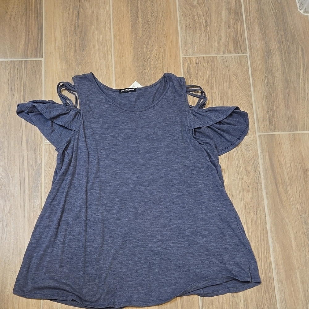 Women's Blue Cold Shoulder Top